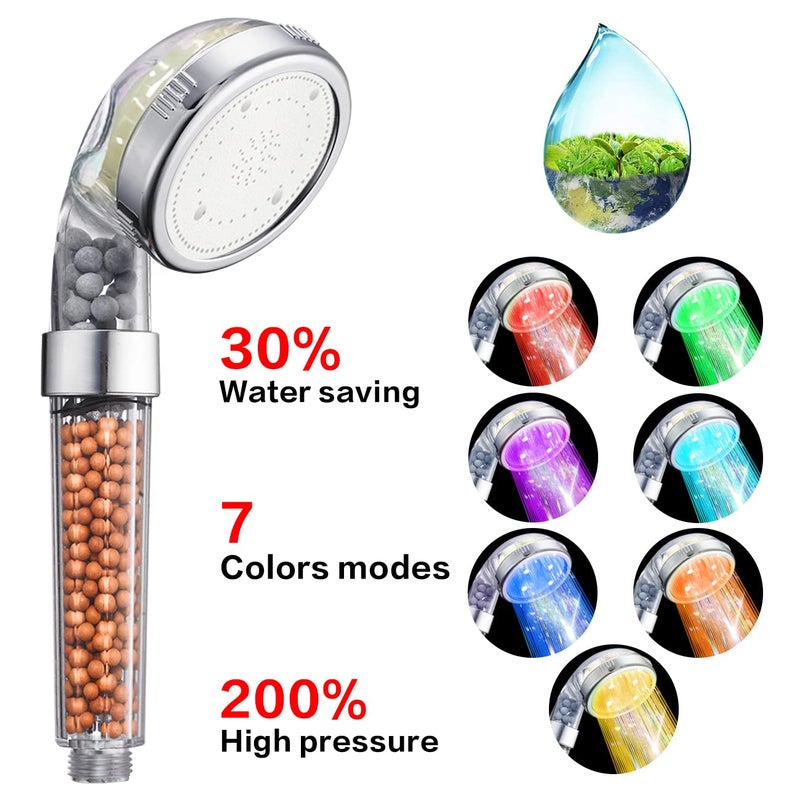 NosameÂ® Led Shower Head, Filter Filtration High Pressure Water Saving 7 Colors Automatically No Batteries Needed Spray Handheld Showerheads 1.6 GPM for Dry Skin & Hair - Image 2